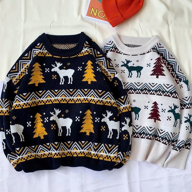 Winter Jacquard Loose Christmas Sweater Pullover Knitwears – Sweater and Hoodies price|S