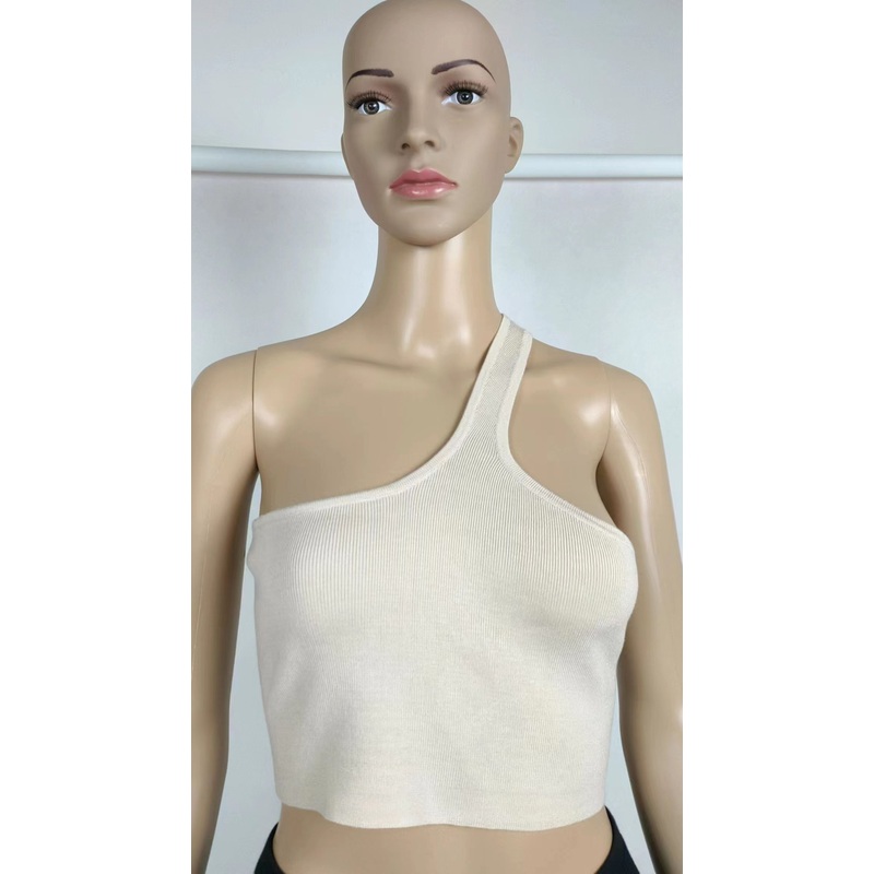 Womens Sexy One Shoulder Sleeveless Ribbed Crop Top – Women Fashion and Women Clothes price|S