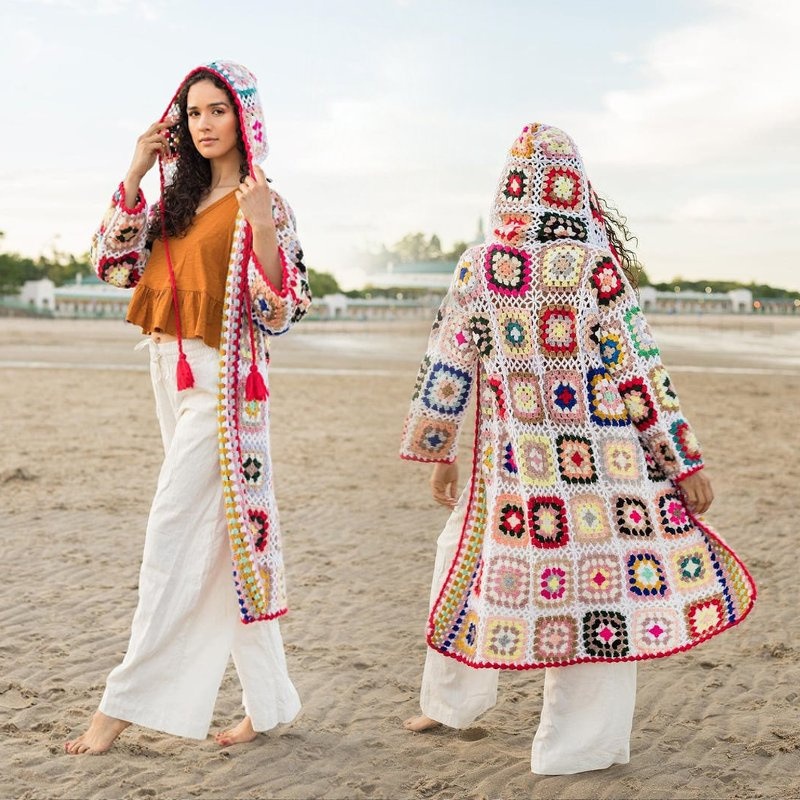 Y2K Vintage Custom Made Granny Square Patch Bright Color Knit Sweater Knitwear Knitted Crochet Kimono Cardigan – Stripe Cardigan and Cropped Sweater price|S, Customized