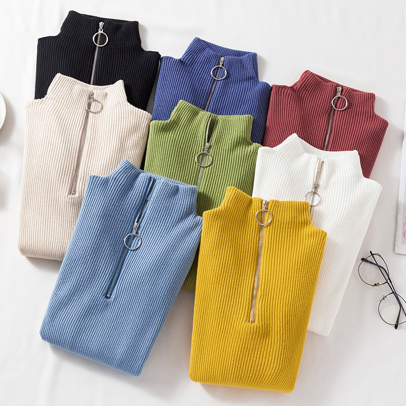 1/4 Zipper Solid Color Sweater Pullover Long-Sleeved Top Knitwear – 1/4 Zipper Solid Color Sweater and Pullover Long-Sleeved Top Knitwear price|One Size
