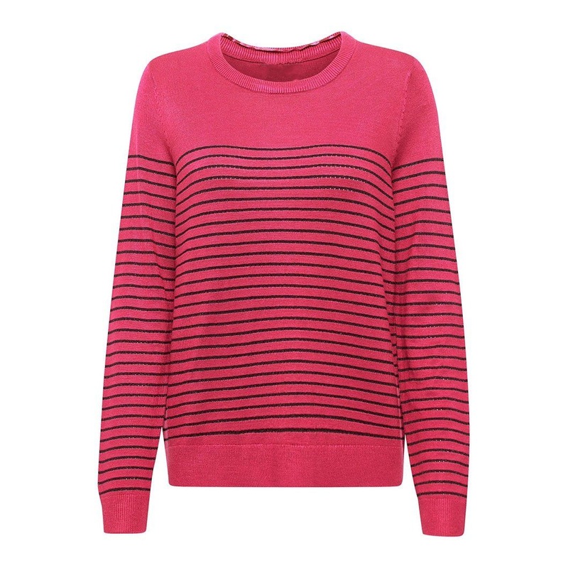 80% Viscose+10% Metallic Yarn+10% Polyamide Pink Stripe Knitted Pullover Sweater Lady Sweater – Women Sweater and Knitting Sweater price|S