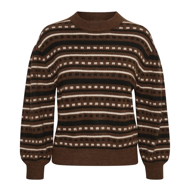 Brown DOT Stripe Knitting Sweater Pullover Sweater Women Clothing – Brown Color Sweater and Knitted Sweater price|S