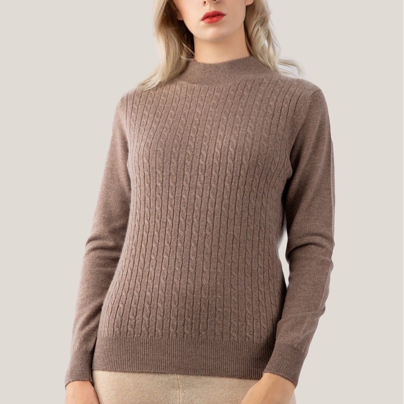Camel Cashmere Mock Neck Sweater with Front Cable – Cashmere Sweater and Women Sweater price|S