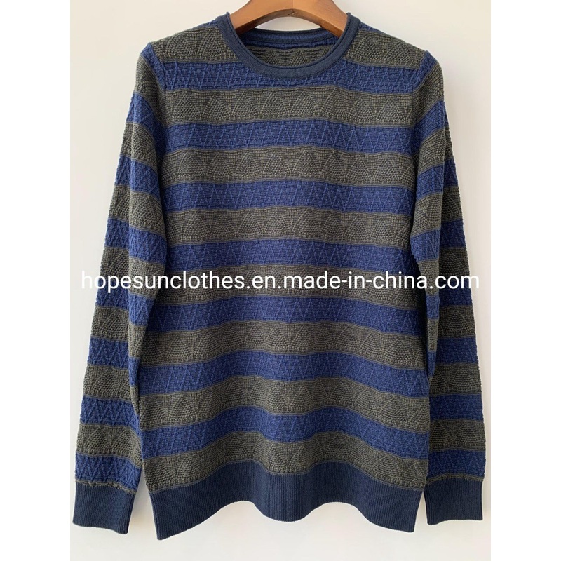 China Factory Men Geometric Jacquard Strip Cotton Crewneck Pullover Knitwear Sweater – Sweater and Knitwear price|S