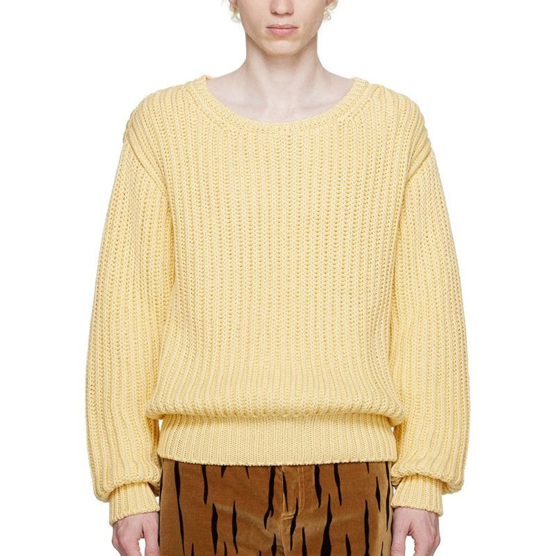 Custom OEM & ODM Solid Color Lantern Sleeves Tops Men Pullover Crew Neck Sweatshirt Men Ribbed Knitting Process Men Sweater – Mens Sweater and Striped Sweater price|S, S/M/L/Customized Size