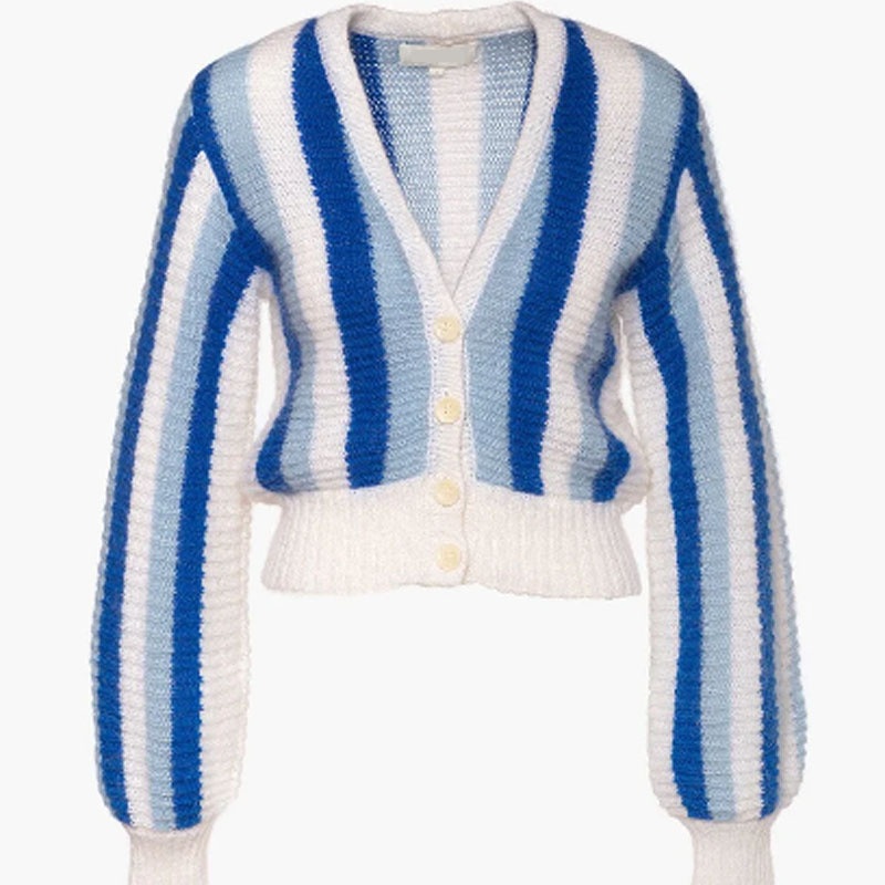 Fashion Striped Wool Knitted Sweater V-Neck Long Sleeve Cardigan Women Clothes – Knitwear and Women Clothing price|S