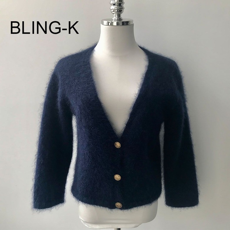 Fluffy Mohair Kntting Cardigan Sweater for Women – Navy Sweater and Cardigan Sweater price|S
