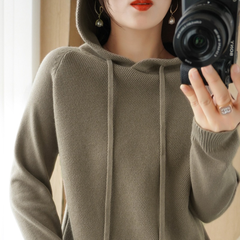 OEM Autumn Ladys Hooded Versatile Elastic Breathability Long Sleeve Cashmere Sweater – White and Black price|S-XXXL,Customizable