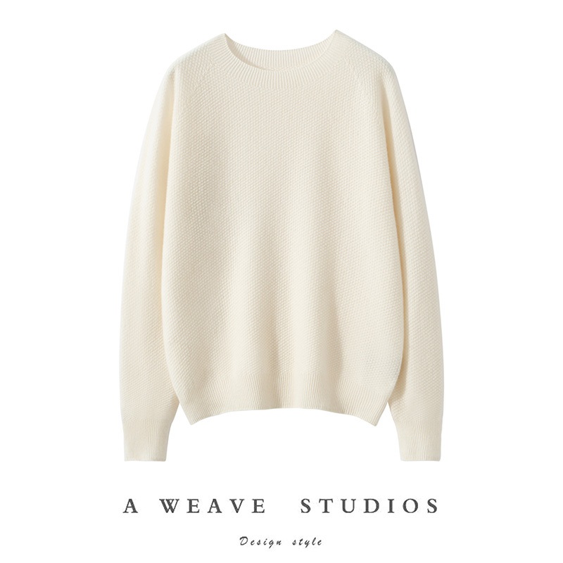 Soft Comfortable Ladys Cashmere Top OEM New Style Loose Pure Color Round Neck Sweater – White and Black price|S-XXXL,Customizable