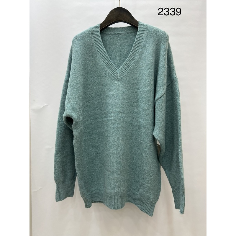 Winter Sweater Custom Logo Lady Solid Loose V Neck Pullover Womens Knitted Wool Sweaters – Sweater Top and Pullovers price|S