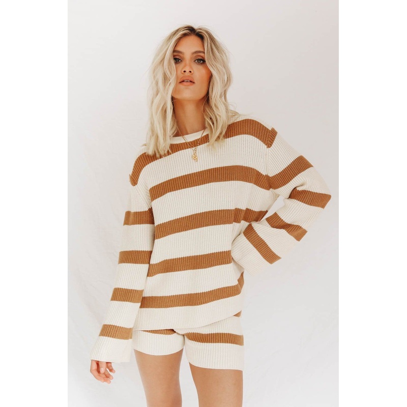 Women Sweaters Two Pieces Set Women Clothing Long Sweater Stripe Pajamas for Women – Knit Sweater and Clothes price|S
