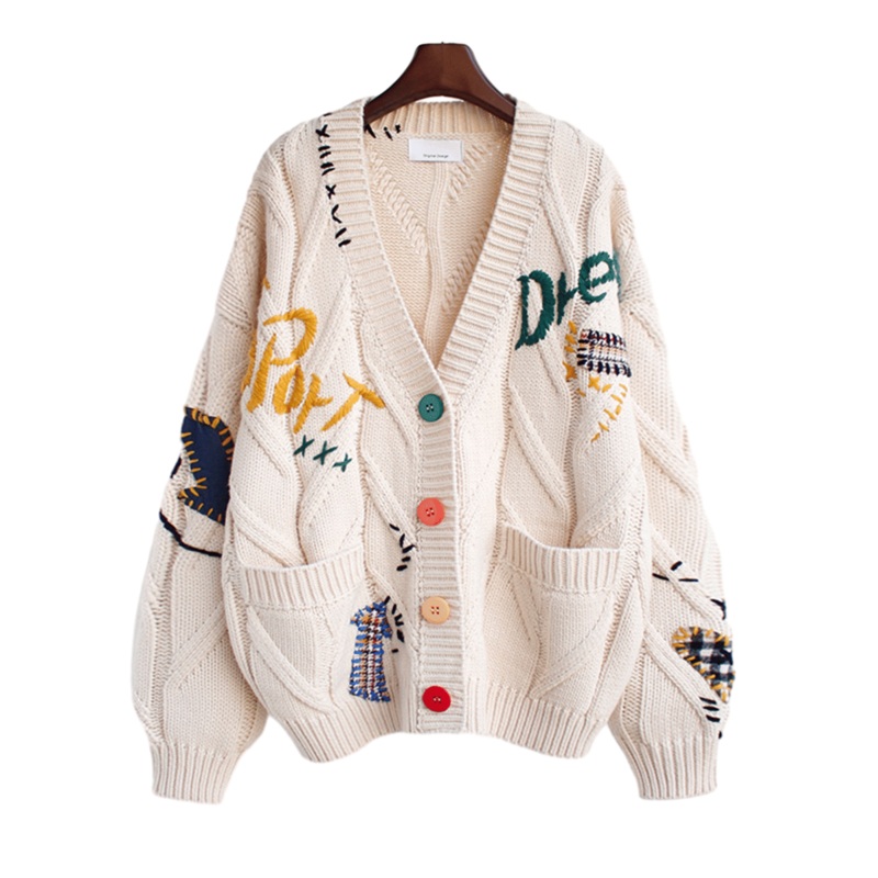 Womens Fall/Winter Jacket Oversized Knit Embroidered Jacquard Loose Women Cardigan Sweater – Wholesale Womens Clothing and Womens Sweater Coat price|S/M/L/Customized Size