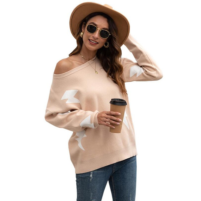 Autumn Winter Loose off Shoulder Printed Women Chic Pullovers Sweater – Autumn Winter Sweater Top and Fashion Sweater price|S, S, M, L, XL