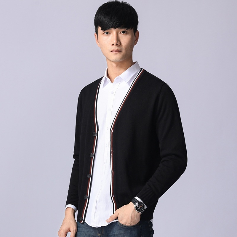 Best Selling Mens V-Neck Contrast Casual Long-Sleeved Knitted Cardigan Button Sweater/Sweaters/Jersey/Jerseys/Coat – Sweater and Mens Sweater price|S