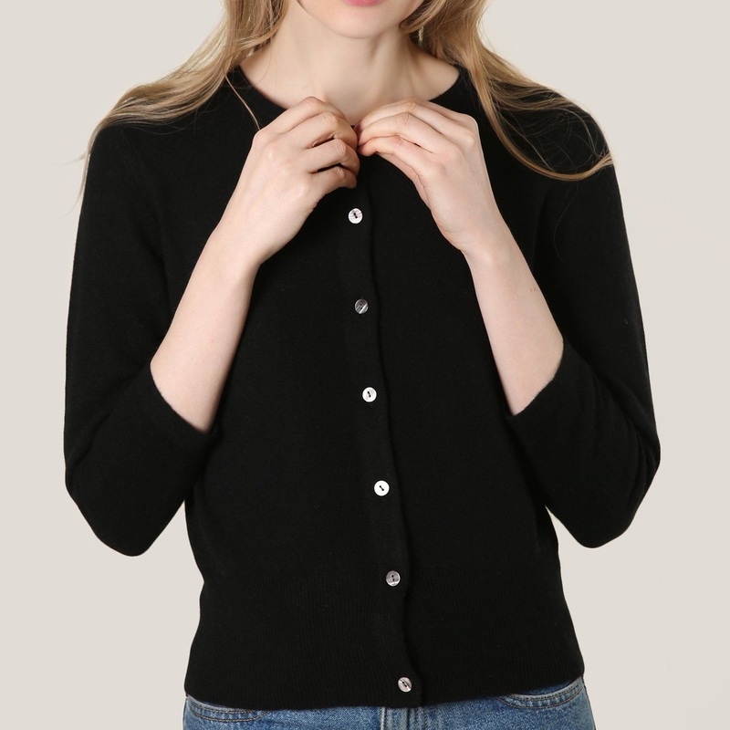 Cashmere Crew Neck Three-Quarter Sleeve Black Cardigan – Cashmere Cardigan and Women Sweater price|S