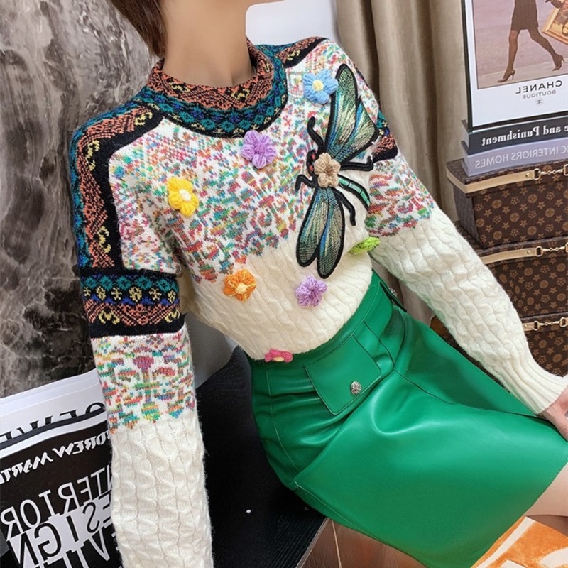 Designer Knitwear Modest Jumper Hand Made Crochet Flower Women Pullover Knitted Sweater – Women Sweater and Crotch Sweater price|S