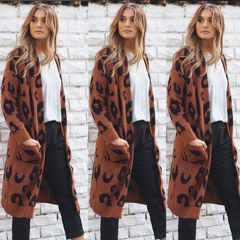 Girl Lady New Leopard Knitted Jacket Coat Cardigan Womens Wool Sweater – Sweater Garment and Cashmere Sweater price|S