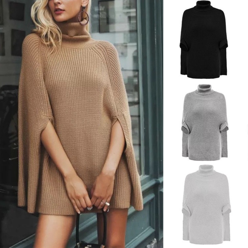 New Guangzhou Women Clothing Custom Knit Sweater Fashionable Loose Jacquard Turtleneck Pullover Poncho Sweater – Pullover Sweater and Poncho Sweater price|S