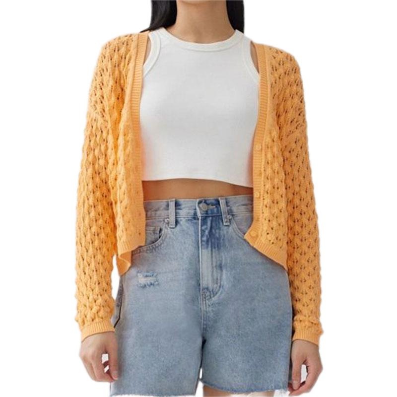 Spring Thin Bright Colours Button Hollow Cardigan Womens Sweater V-Neck Womens Jumper Custom Plus Size Womens Cardigan – Ladies Sweater and Striped Sweater price|S, S/M/L/Customized Size