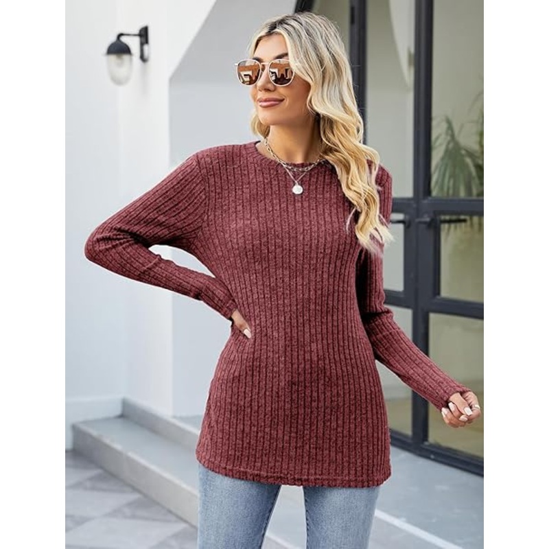 Womens Long Sleeve Tops Casual Round Neck Ladies Lightweight Knit Jumpers – Knitwear Pullover and Soft Warm price|M