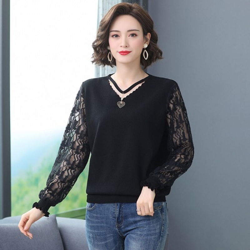 Womens Pullover Sweater with Round Neck Long Lace Fabric Sleeve – Womens Sweater and Knitwear price|S