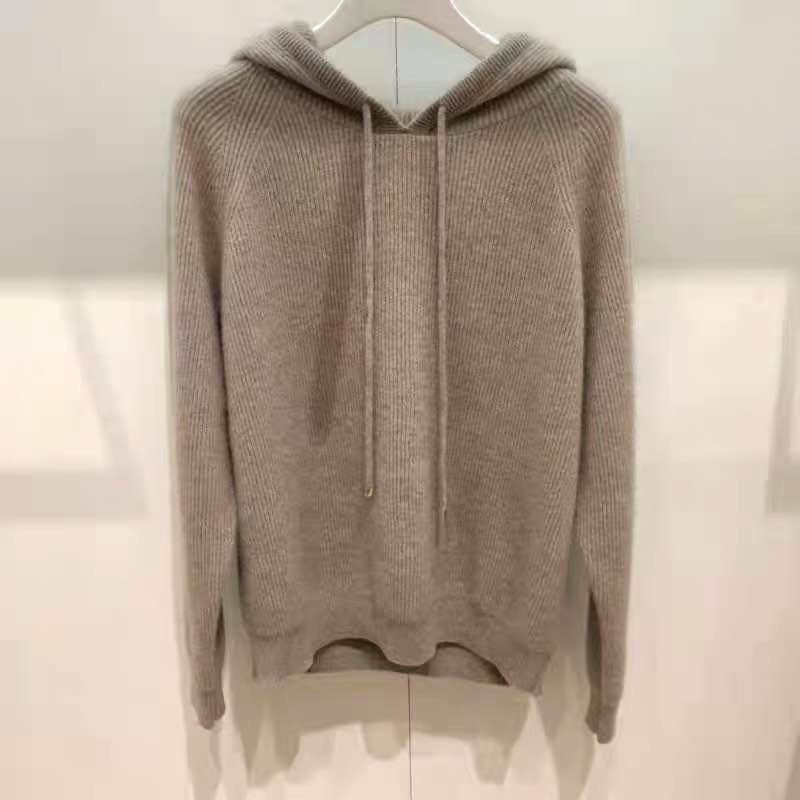 Womens Pure Cashmere Sweater with Hoodie, Light Camel Color, Long Sleeve – Knitwear and Hoodie price|S
