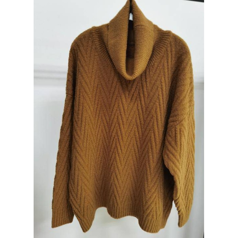 Womens Sweater with Turtle Neck, Herringbone Structure – Pullover and Camel Color price|S