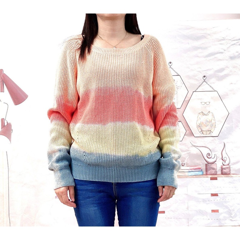 2022 Ladies Fashion Knitted Round Neck Colorful Stripes Round Neck Long Sleeve Pullover Sweater – Womens Sweater and Womens Pullover price|S