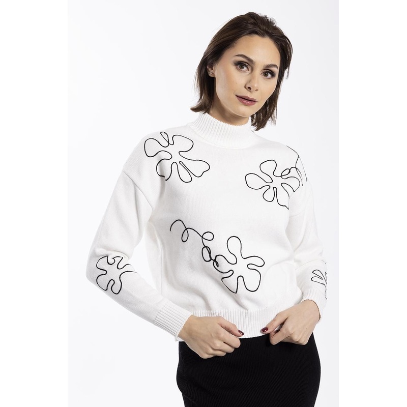 2022 Ladies Round Neck Jacquard Pattterned Knitted Sweater – Womens Pullover and Womens Knitwear price|S