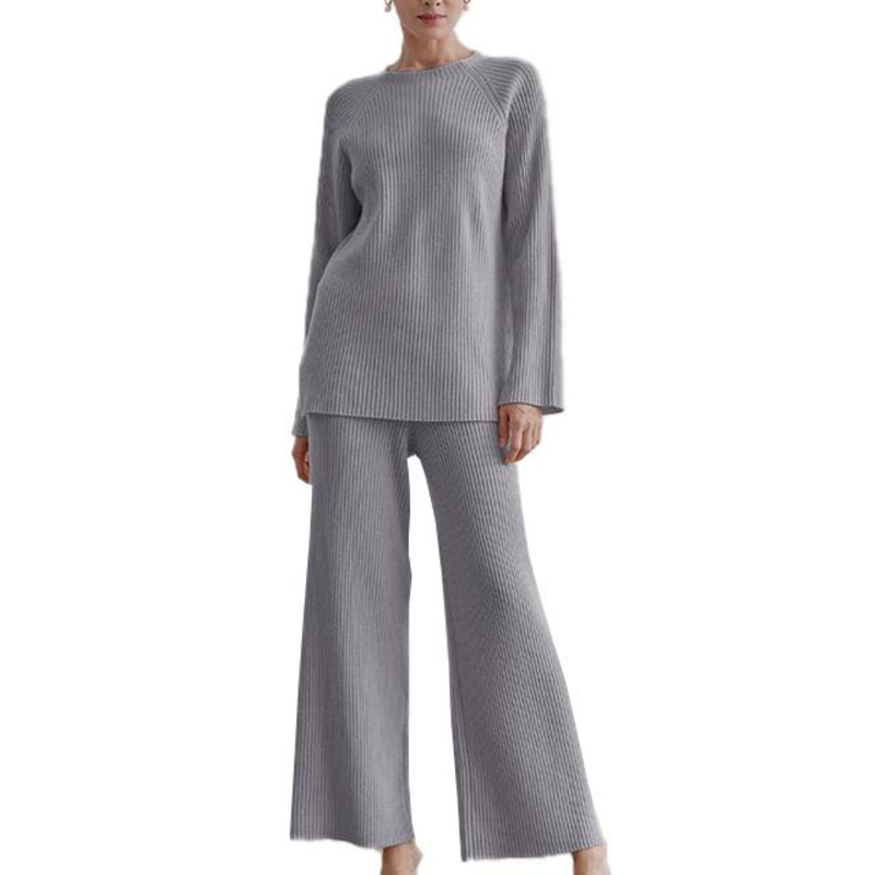 Autumn Casual Rib Knit Cashmere Suits Crew Neck Women Sweater Sets – Ladies Sweater and Striped Sweater price|S/M/L/Customized Size