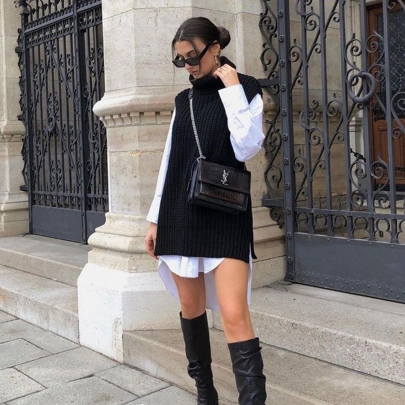 Fashion Cotton Turtleneck Knitted Sweater Vest Jumpers for Women Long Sweater Dress Winter Sweaters – Sweater and Sweaters price|S