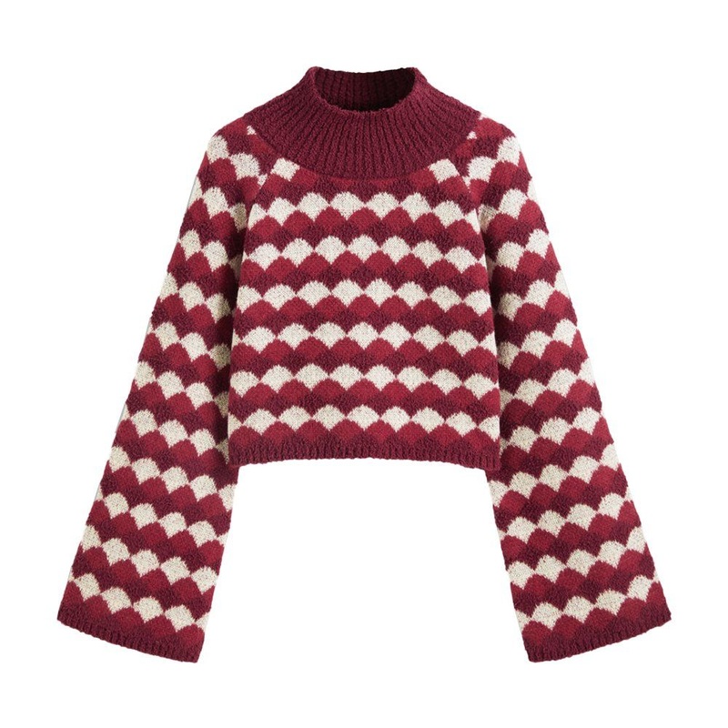 Fashion Womens Sweater Factory Wholesale Jacquard Pullover Turtleneck Knitted Tops for Women – OEM Womens Sweater and Womens Winter Sweater price|S/M/L/Customized Size