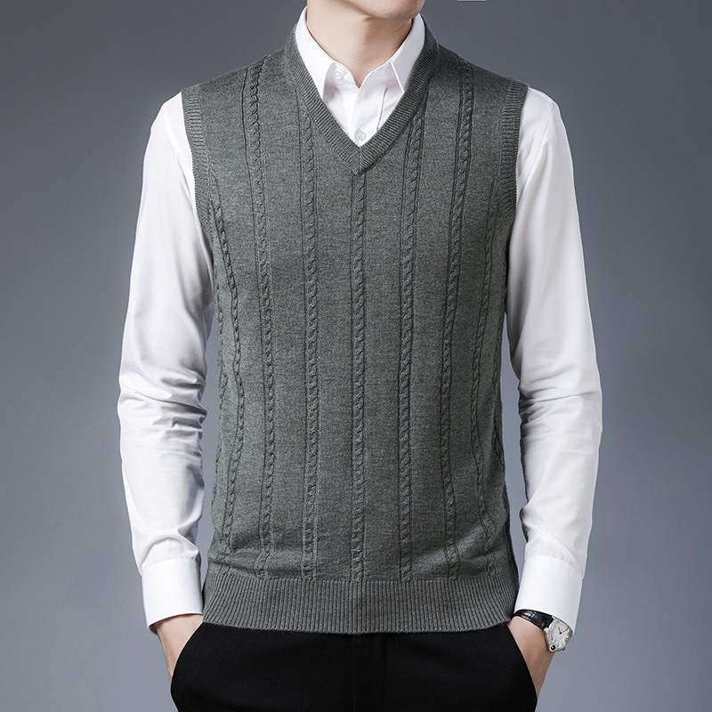 Jacquard Casual Grey Sleeveless V-Neck Knitted Vest – Knitwear and Sweater price|S