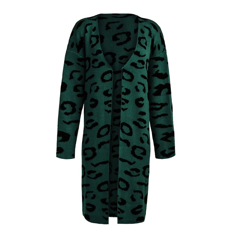 Lady Knitted Apparel Leopard Cardigan Loose Long Sleeve Knitting Sweater – Woman Sweater and Fashion Sweater price|S