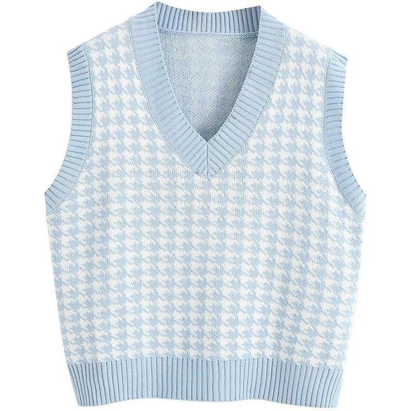 Pattern Knit Sweater Vest Sleeveless Loose V-Neck Waistcoat Pullover Knitwear Top – Pullover and Sweater price|S