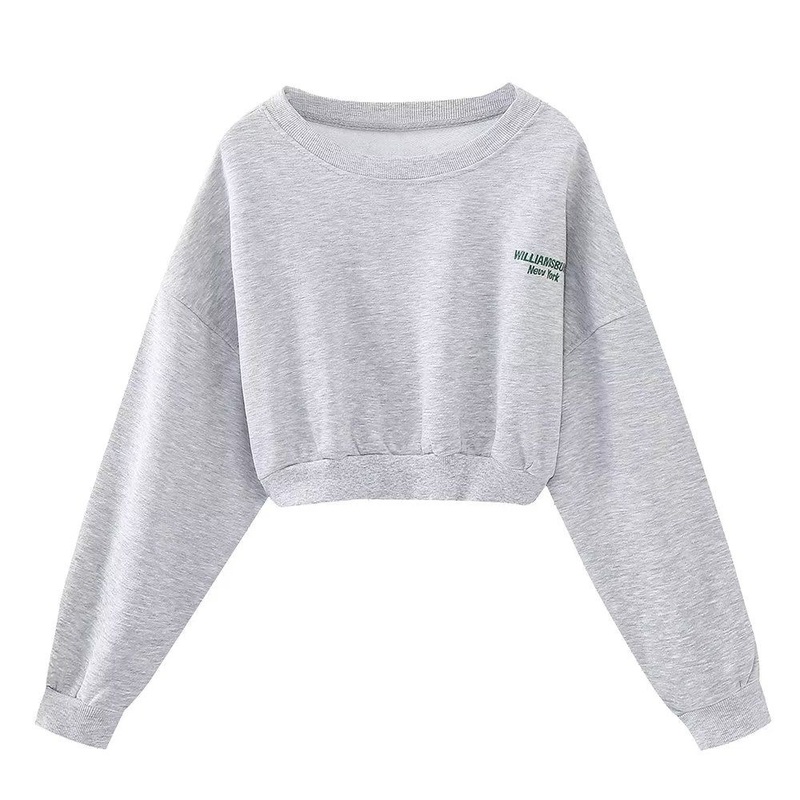 Pb&Za Womens Wholesale New Round Neck Gray Embroidered Short Sweatshirt – Womens Sweatshirt and Ladies Sweatshirt price|S, S.M.L