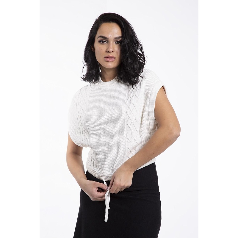 2022 Ladies Round Neck Cable Design No Sleeve Knitted Sweater – Womens Pullover and Womens Knitwear price|S