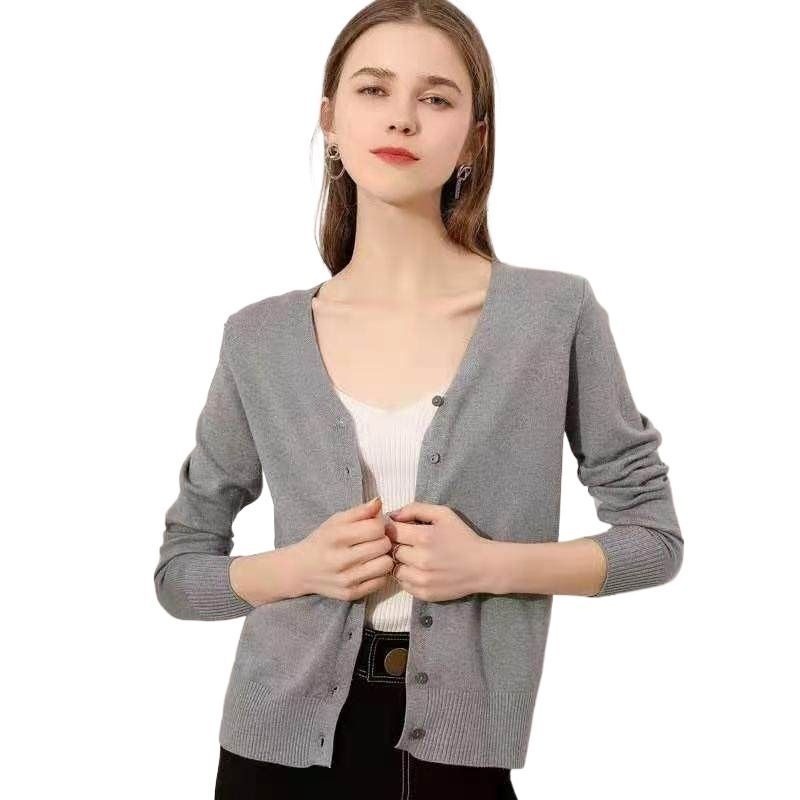 2023 Spring and Autumn Best Sales Female S Small Cardigan with V-Neck Cotton Long-Sleeved Thin Top Office Coat Knitwear Sweater/Sweaters – Sweater and Womens Sweater price|S