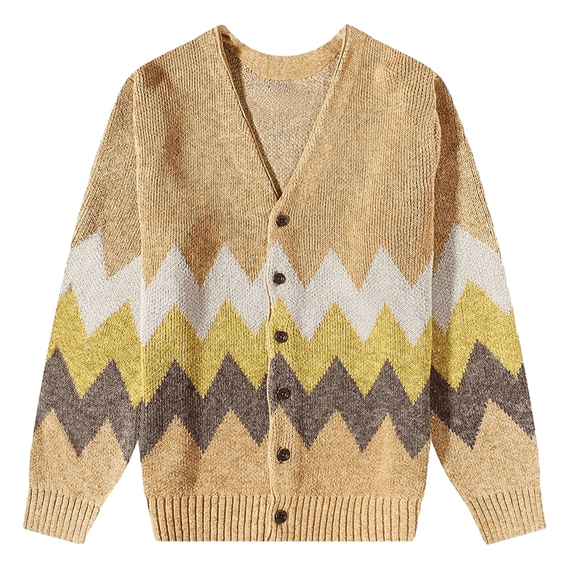 Customized Menswear Patchwork Cardigan Men V-Neck Single-Breasted Jacket Sweater – Customized Factory Sweaters and Custom Menswear Jacket price|S/M/L/Customized Size