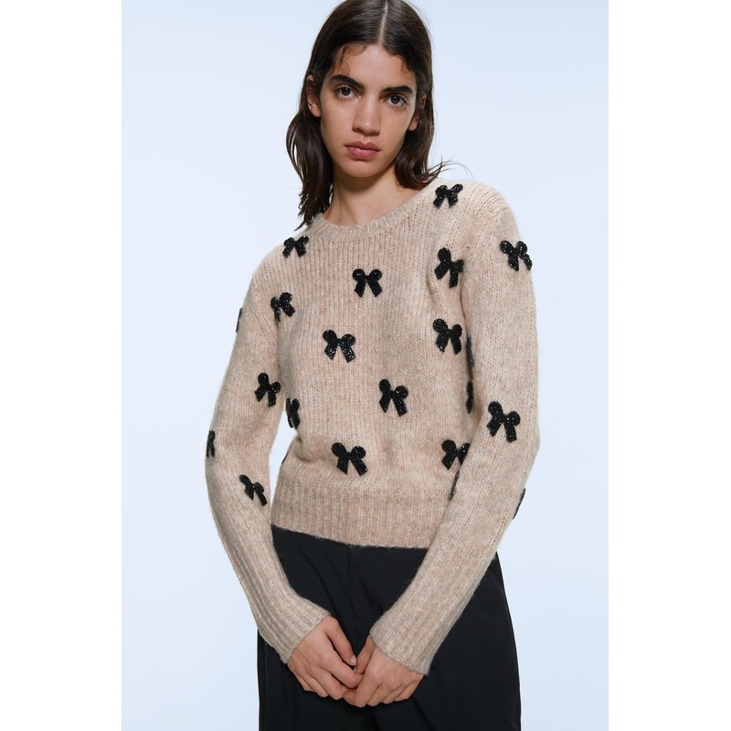 Elegant Bow Tie Custom Jacquard Designer Sweaters Woolen Vintage Knit Crop Sweaters for Women – Women Clothes and Clothing price|S
