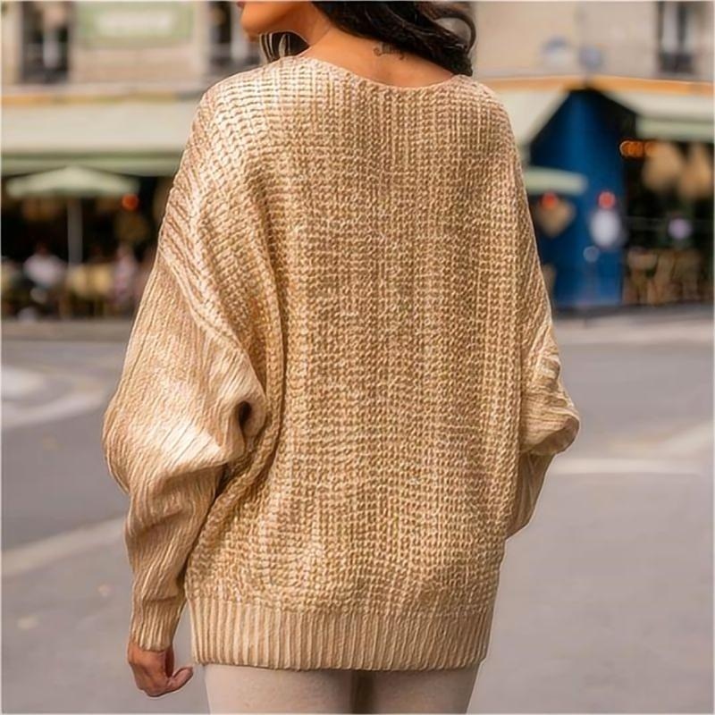 Fashion Trend Gold Sweater Womens V-Neck Sexy Pullover Solid Color Loose Street Wear Womens Jumper Sweater Custom Plus Size – Ladies Sweater and Striped Sweater price|S, S/M/L/Customized Size