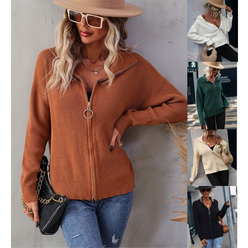 Knitted Fall Casual Custom Clothes Lady Garment Turtleneck Solid Color Women Knitwear Women Zipper Sweater – Woman Sweaters and Zipper Sweater price|S