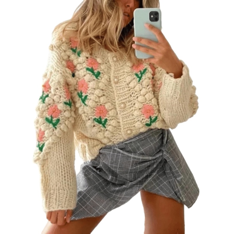 Multi-Color Hand Embroidered Jumper Womens Sweater Vintage Single Row Button Cardigan – Ladies Sweater and Customized Factory Sweaters price|S/M/L/Customized Size