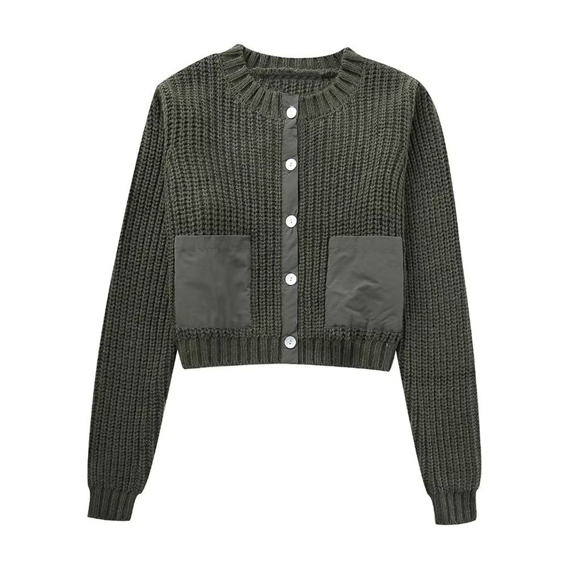 Pb&Za Womens Clothing Wholesale Spliced Pocket Knitted Jacket Sweater – Designer Sweater and Sweaters for Women price|S, S.M.L