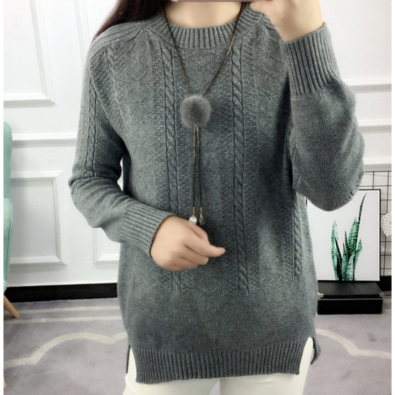 Round Neck Womens Jacket Sweater Twist Sweater Solid Color Wild Open Long-Sleeved Shirt (BTQ233) – Knitted Sweater and Women Sweater price|S