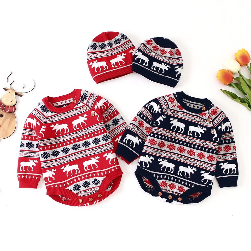 Winter Baby Deer Jacquard Romper Christmas Knitted Hat Childrens Christmas Sweater Suits – Sweater for Kid Boy and Christmas Knitwear price|S, Customized