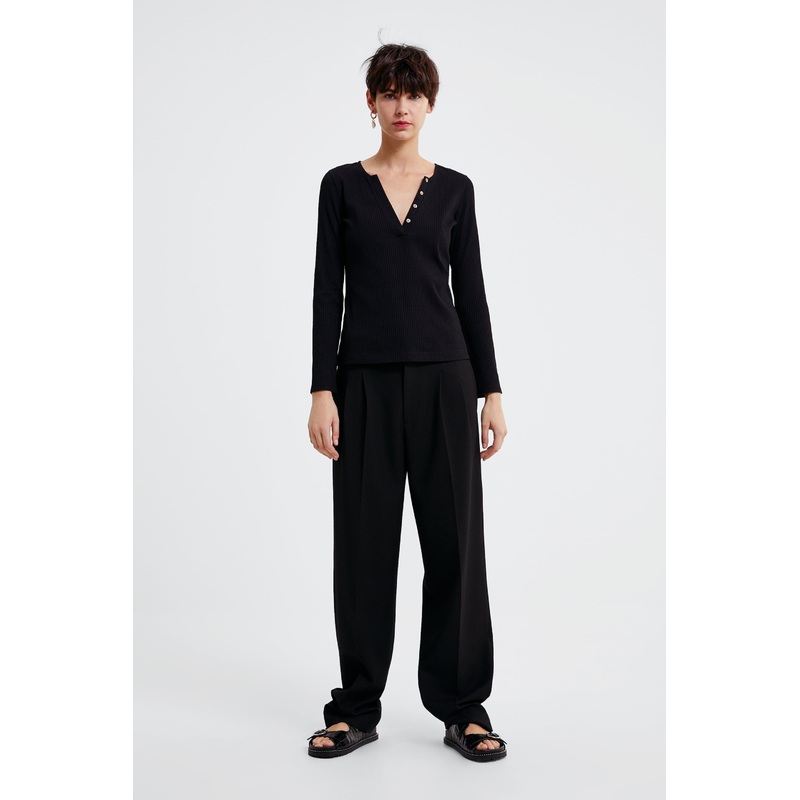 Women 2019 Fashion Knitted Ribbed Top with Button Details Sweater – Dress and Clothes price|S