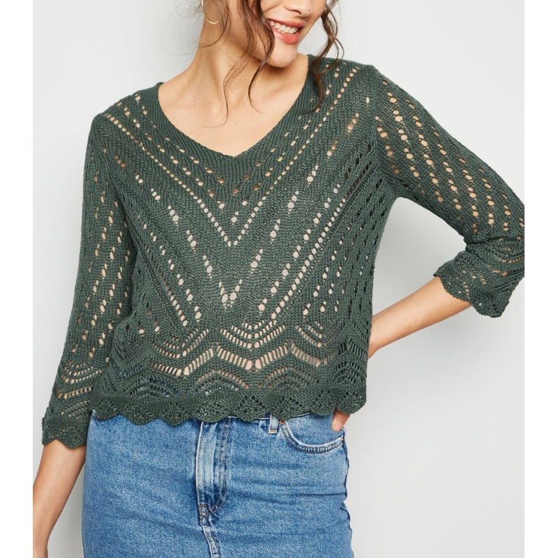 Women Knitted Round Neck 3/4 Sleeve Fashion Crochet Sweater – Dress and Clothes price|S