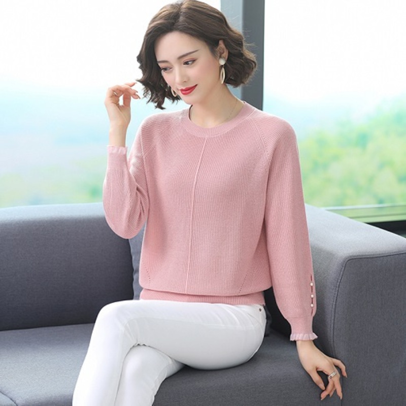 Womens Pullover Sweater with Round Neck Long Lace Fabric Sleeve – Women Sweater and Knitwear price|S