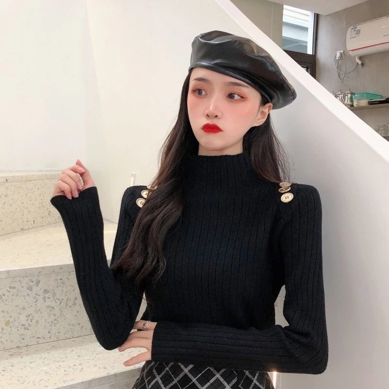 Autumn Winter Ladies High Neck Bubble Sleeve Knit Sweater – Womens Clothing and Women Sweater price|S